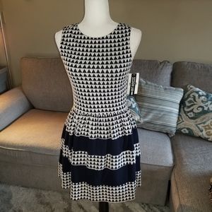 BNWT Design Lab fit and flare mini dress. Navy and cream color size M